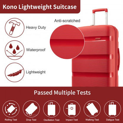 KSK2492 - Kono 4-Piece PP Hardshell Luggage Set–Durable Travel Suitcases with TSA Lock, 360° Spinner Wheels with Vanity Case - Red