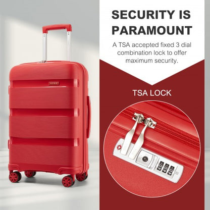 KSK2492 - Kono 4-Piece PP Hardshell Luggage Set–Durable Travel Suitcases with TSA Lock, 360° Spinner Wheels with Vanity Case - Red