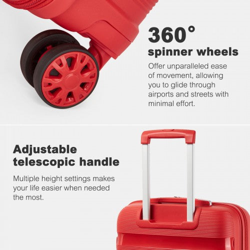 KSK2492 - Kono 4-Piece PP Hardshell Luggage Set–Durable Travel Suitcases with TSA Lock, 360° Spinner Wheels with Vanity Case - Red