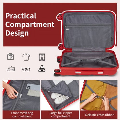 KSK2492 - Kono 4-Piece PP Hardshell Luggage Set–Durable Travel Suitcases with TSA Lock, 360° Spinner Wheels with Vanity Case - Red
