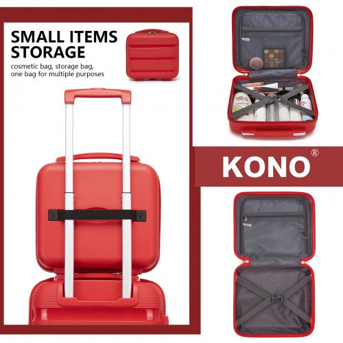 KSK2492 - Kono 4-Piece PP Hardshell Luggage Set–Durable Travel Suitcases with TSA Lock, 360° Spinner Wheels with Vanity Case - Red