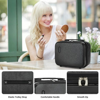 KSK2493 - Kono 12 inch Hard Shell Cosmetic Case – Durable Travel Makeup Organizer with YKK Zipper - Black