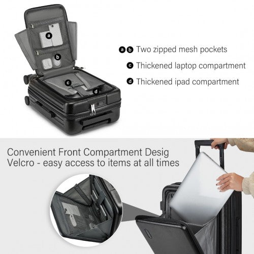 KSK2493 - Kono Durable ABS+PC Hardshell Luggage Set with TSA Lock 360° Spinner Wheels 4-Piece Set 20/24/28 And Vanity Case - Black