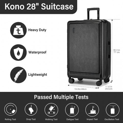KSK2493 - Kono Durable 28 Inch ABS+PC Hardshell Suitcase with TSA Lock Lightweight Travel Luggage with 360° Spinner Wheels - Black