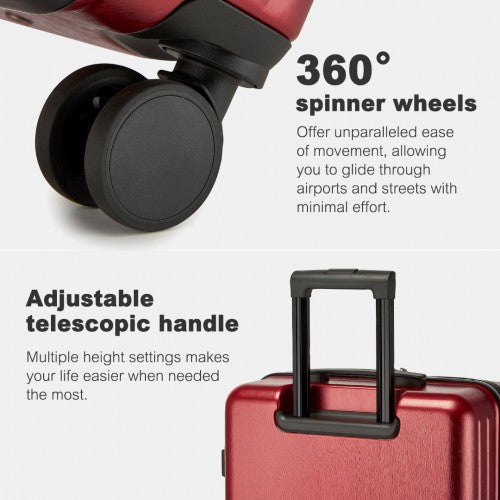 KSK2493 - Kono Durable ABS+PC Hardshell Luggage Set with TSA Lock 360° Spinner Wheels 4-Piece Set 20/24/28 And Vanity Case - Burgundy