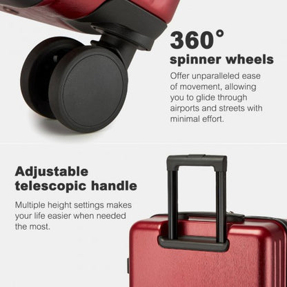 KSK2493 - Kono Durable ABS+PC Hardshell Luggage Set with TSA Lock 360° Spinner Wheels 4-Piece Set 20/24/28 And Vanity Case - Burgundy