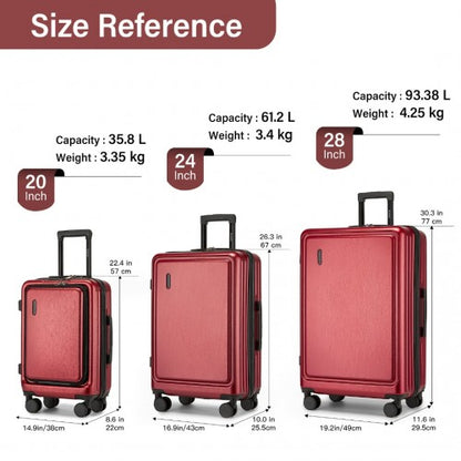 KSK2493 - Kono Durable ABS+PC Hardshell Luggage Set with TSA Lock 360° Spinner Wheels 4-Piece Set 20/24/28 And Vanity Case - Burgundy