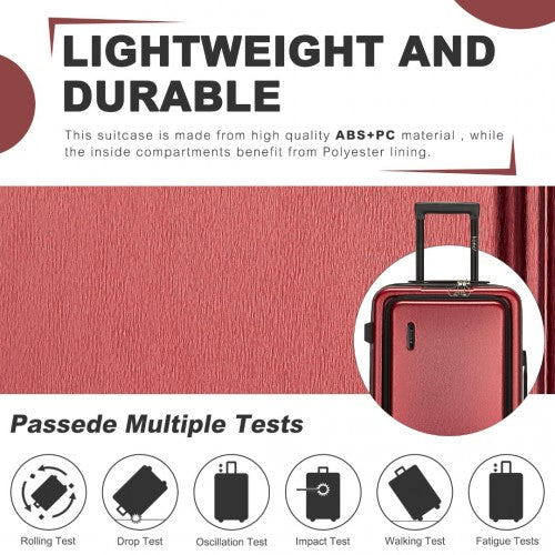 KSK2493 - Kono Durable ABS+PC Hardshell Luggage Set with TSA Lock 360° Spinner Wheels 4-Piece Set 20/24/28 And Vanity Case - Burgundy