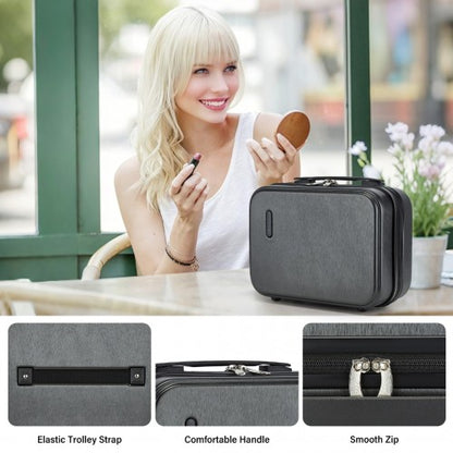 KSK2493 - Kono 12 inch Hard Shell Cosmetic Case – Durable Travel Makeup Organizer with YKK Zipper - Grey