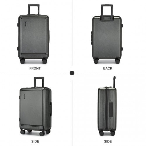 KSK2493 - Kono Durable ABS+PC 20 inch Carry-On Hardshell Suitcase with TSA Lock & Front Laptop Compartment - Grey