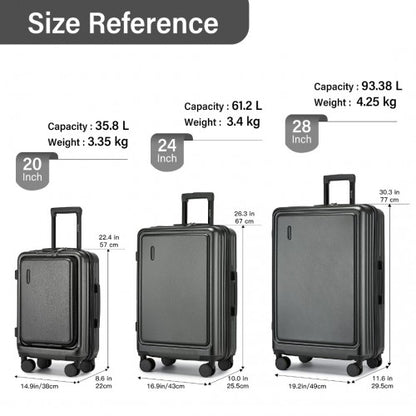 KSK2493 - Kono Durable ABS+PC Hardshell Luggage Set with TSA Lock 360° Spinner Wheels 4-Piece Set 20/24/28 And Vanity Case - Grey