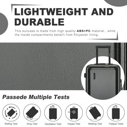 KSK2493 - Kono Durable ABS+PC Hardshell Luggage Set with TSA Lock 360° Spinner Wheels 4-Piece Set 20/24/28 And Vanity Case - Grey