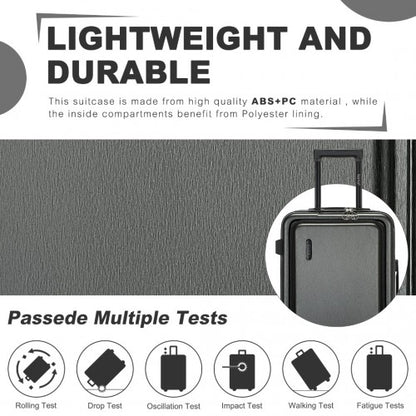 KSK2493 - Kono Durable ABS+PC Hardshell Luggage Set with TSA Lock 360° Spinner Wheels 4-Piece Set 20/24/28 And Vanity Case - Grey