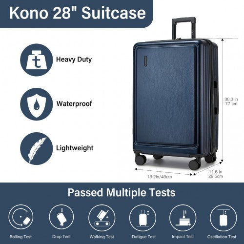 KSK2493 - Kono Durable 28 Inch ABS+PC Hardshell Suitcase with TSA Lock Lightweight Travel Luggage with 360° Spinner Wheels - Navy