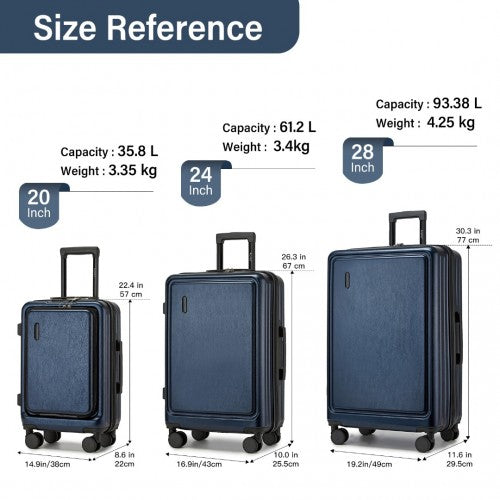 KSK2493 - Kono Durable ABS+PC Hardshell Luggage Set with TSA Lock 360° Spinner Wheels 4-Piece Set 20/24/28 And Vanity Case - Navy