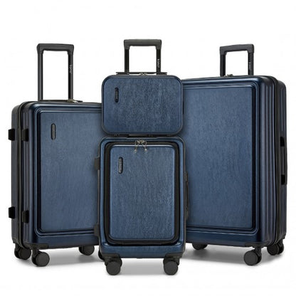 KSK2493 - Kono Durable ABS+PC Hardshell Luggage Set with TSA Lock 360° Spinner Wheels 4-Piece Set 20/24/28 And Vanity Case - Navy