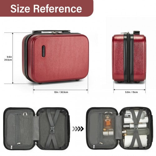 KSK2493 - Kono 12 inch Hard Shell Cosmetic Case – Durable Travel Makeup Organizer with YKK Zipper - Burgundy