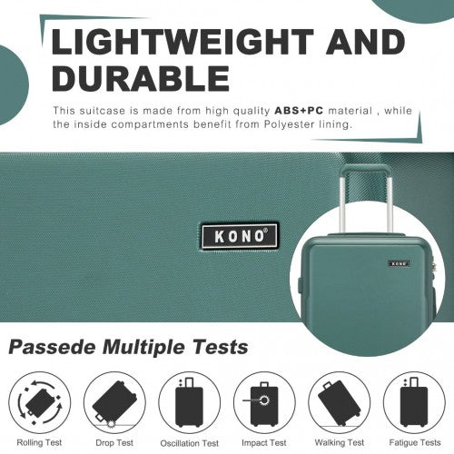 KSK2494 - Kono 3-Piece Minimalist Hard Shell ABS+PC Luggage Set with TSA Lock and 360° Spinner Wheels - Military Green