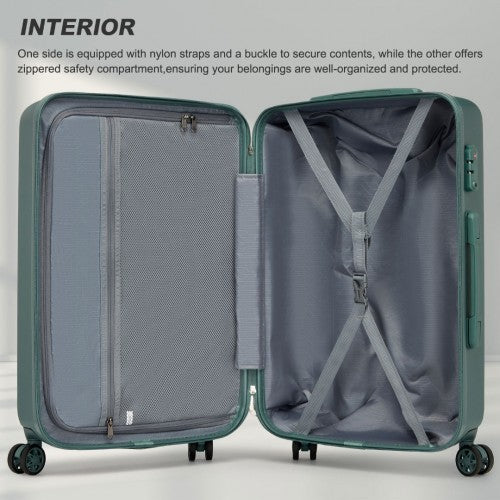 KSK2494 - Kono 3-Piece Minimalist Hard Shell ABS+PC Luggage Set with TSA Lock and 360° Spinner Wheels - Military Green