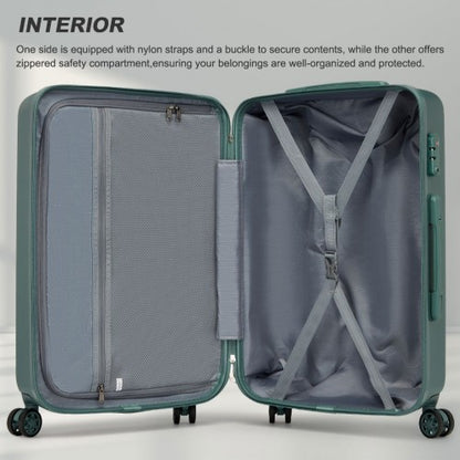 KSK2494 - Kono 3-Piece Minimalist Hard Shell ABS+PC Luggage Set with TSA Lock and 360° Spinner Wheels - Military Green