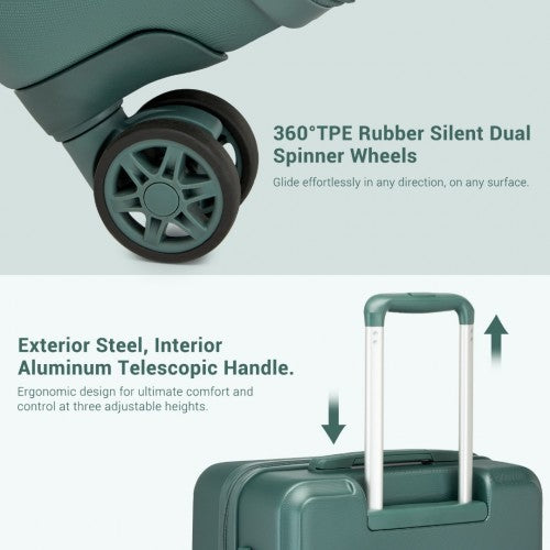 KSK2494 - Kono 3-Piece Minimalist Hard Shell ABS+PC Luggage Set with TSA Lock and 360° Spinner Wheels - Military Green