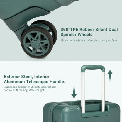 KSK2494 - Kono 3-Piece Minimalist Hard Shell ABS+PC Luggage Set with TSA Lock and 360° Spinner Wheels - Military Green