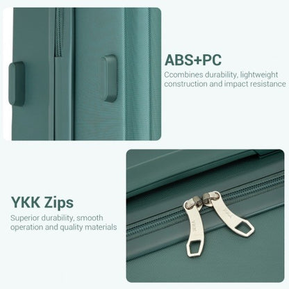 KSK2494 - Kono 3-Piece Minimalist Hard Shell ABS+PC Luggage Set with TSA Lock and 360° Spinner Wheels - Military Green