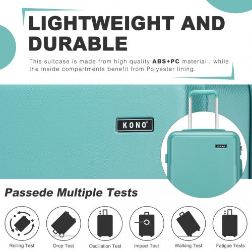 KSK2494 - Kono 3-Piece Minimalist Hard Shell ABS+PC Luggage Set with TSA Lock and 360° Spinner Wheels - Blue