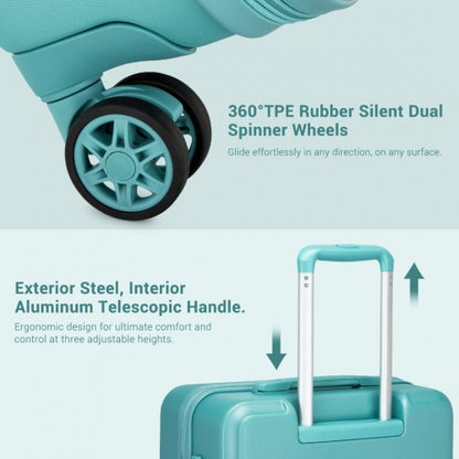 KSK2494 - Kono 3-Piece Minimalist Hard Shell ABS+PC Luggage Set with TSA Lock and 360° Spinner Wheels - Blue