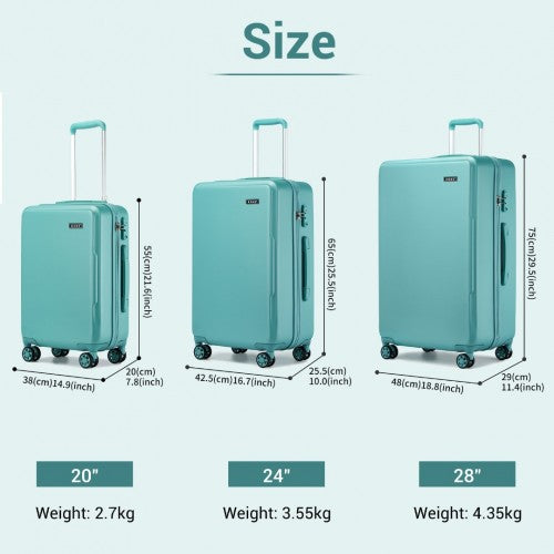 KSK2494 - Kono 3-Piece Minimalist Hard Shell ABS+PC Luggage Set with TSA Lock and 360° Spinner Wheels - Blue