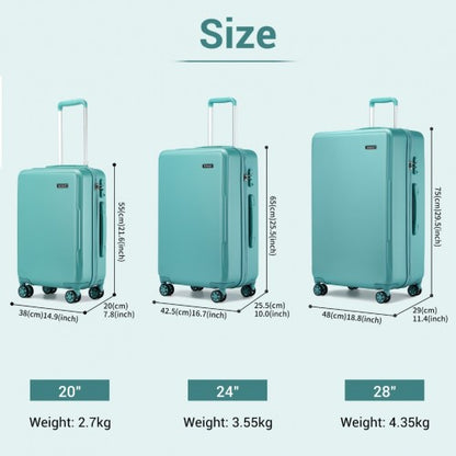 KSK2494 - Kono 3-Piece Minimalist Hard Shell ABS+PC Luggage Set with TSA Lock and 360° Spinner Wheels - Blue