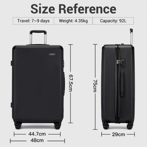 KSK2494 - Kono 28 Inch Minimalist Hard Shell ABS+PC Check-In Suitcase with TSA Lock 360° Spinner Wheels - Black