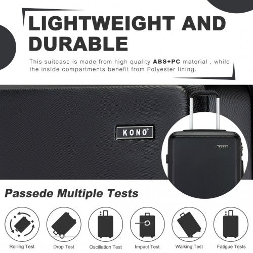 KSK2494 - Kono 24 Inch Minimalist Hard Shell ABS+PC Check-In Suitcase with TSA Lock 360° Spinner Wheels - Black