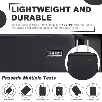 KSK2494 - Kono 24 Inch Minimalist Hard Shell ABS+PC Check-In Suitcase with TSA Lock 360° Spinner Wheels - Black