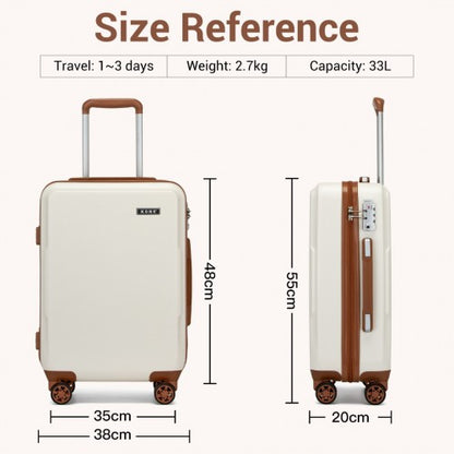 KSK2494 - Kono 20 Inch Cabin Size Minimalist Hard Shell ABS+PC Carry-On Suitcase with TSA Lock 360° Spinner Wheels - Cream And Brown