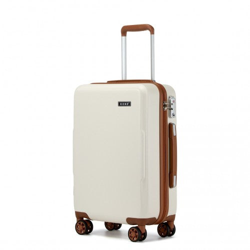 KSK2494 - Kono 20 Inch Cabin Size Minimalist Hard Shell ABS+PC Carry-On Suitcase with TSA Lock 360° Spinner Wheels - Cream And Brown