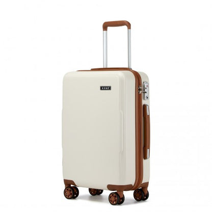 KSK2494 - Kono 20 Inch Cabin Size Minimalist Hard Shell ABS+PC Carry-On Suitcase with TSA Lock 360° Spinner Wheels - Cream And Brown