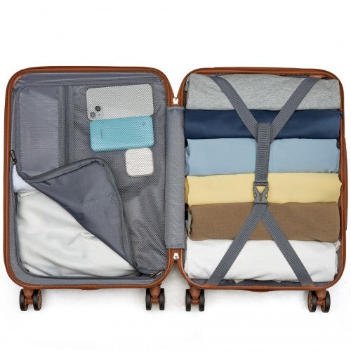 KSK2494 - Kono 20 Inch Cabin Size Minimalist Hard Shell ABS+PC Carry-On Suitcase with TSA Lock 360° Spinner Wheels - Cream And Brown