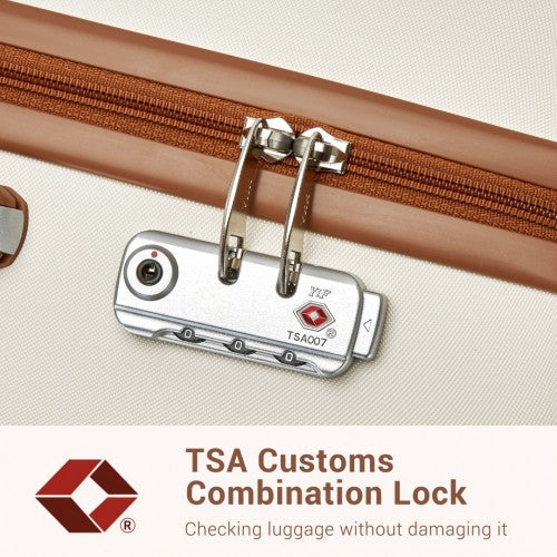 KSK2494 - Kono 20 Inch Cabin Size Minimalist Hard Shell ABS+PC Carry-On Suitcase with TSA Lock 360° Spinner Wheels - Cream And Brown