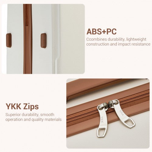KSK2494 - Kono 20 Inch Cabin Size Minimalist Hard Shell ABS+PC Carry-On Suitcase with TSA Lock 360° Spinner Wheels - Cream And Brown