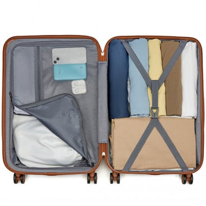 KSK2494 - Kono 3-Piece Minimalist Hard Shell ABS+PC Luggage Set with TSA Lock and 360° Spinner Wheels - Cream And Brown