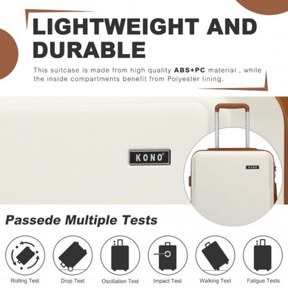 KSK2494 - Kono 3-Piece Minimalist Hard Shell ABS+PC Luggage Set with TSA Lock and 360° Spinner Wheels - Cream And Brown