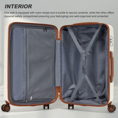 KSK2494 - Kono 3-Piece Minimalist Hard Shell ABS+PC Luggage Set with TSA Lock and 360° Spinner Wheels - Cream And Brown