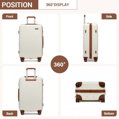 KSK2494 - Kono 3-Piece Minimalist Hard Shell ABS+PC Luggage Set with TSA Lock and 360° Spinner Wheels - Cream And Brown