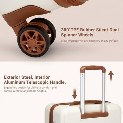 KSK2494 - Kono 3-Piece Minimalist Hard Shell ABS+PC Luggage Set with TSA Lock and 360° Spinner Wheels - Cream And Brown
