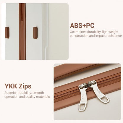 KSK2494 - Kono 3-Piece Minimalist Hard Shell ABS+PC Luggage Set with TSA Lock and 360° Spinner Wheels - Cream And Brown