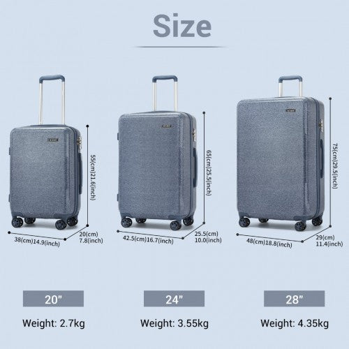 KSK2494 - Kono 3-Piece Minimalist Hard Shell ABS+PC Luggage Set with TSA Lock and 360° Spinner Wheels - Denim Blue