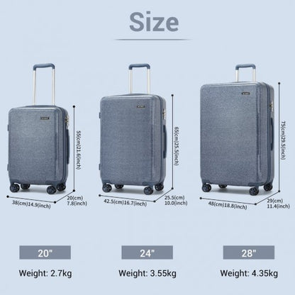 KSK2494 - Kono 3-Piece Minimalist Hard Shell ABS+PC Luggage Set with TSA Lock and 360° Spinner Wheels - Denim Blue