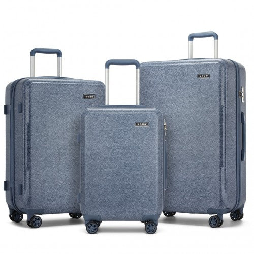 KSK2494 - Kono 3-Piece Minimalist Hard Shell ABS+PC Luggage Set with TSA Lock and 360° Spinner Wheels - Denim Blue
