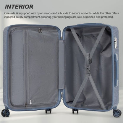 KSK2494 - Kono 3-Piece Minimalist Hard Shell ABS+PC Luggage Set with TSA Lock and 360° Spinner Wheels - Denim Blue